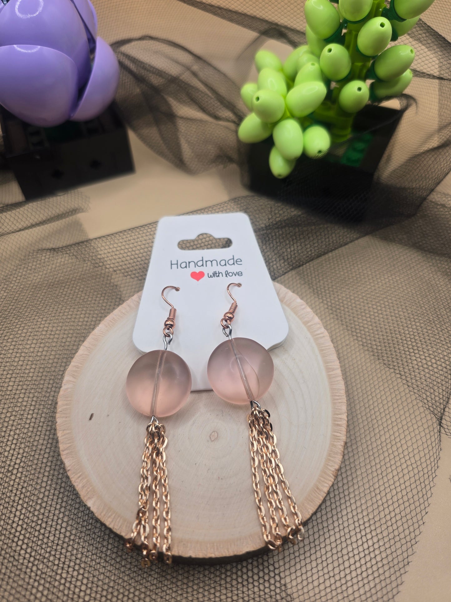 Pink glass bead dangle earrings