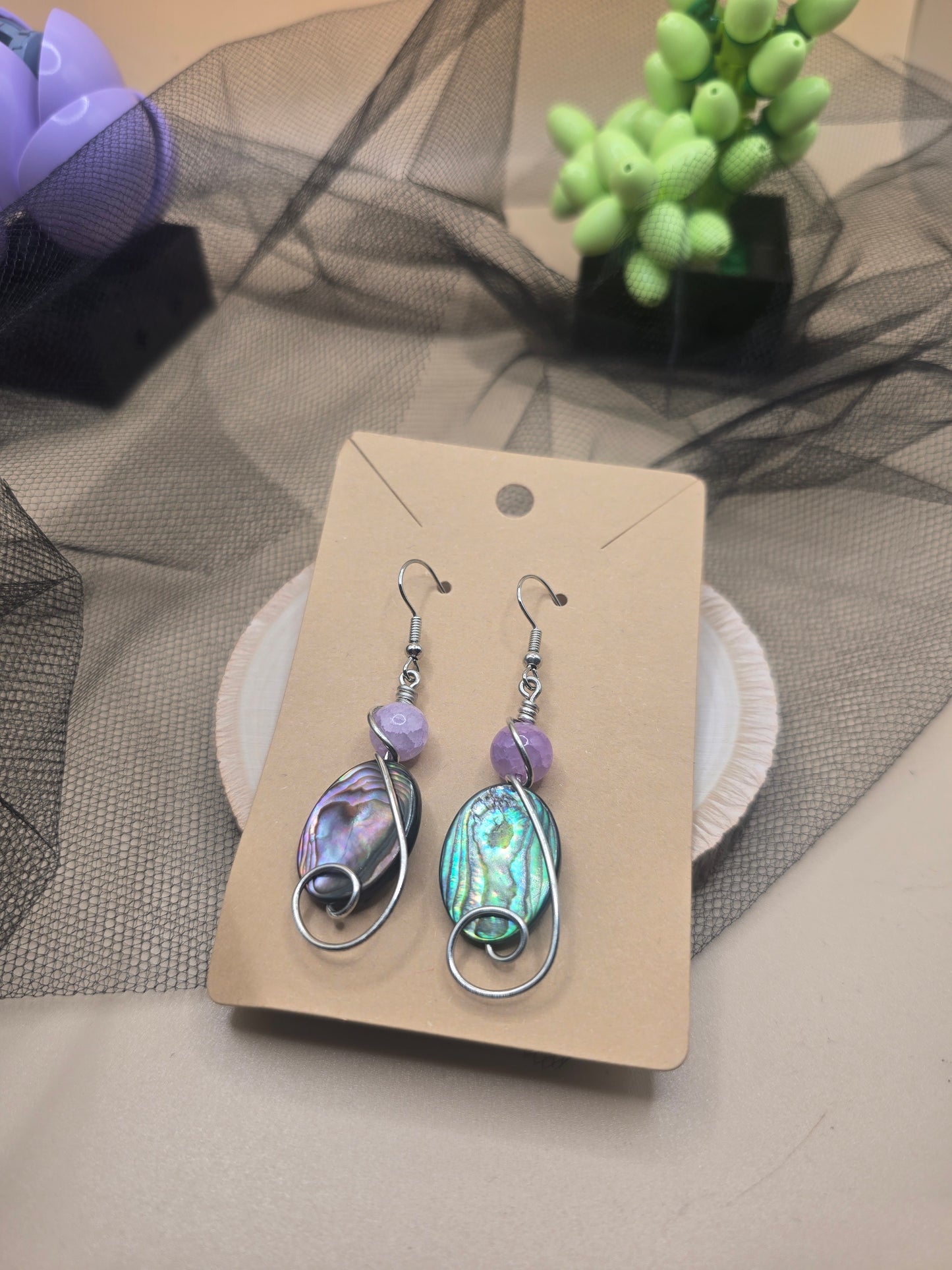 Iridescent shell bead earrings