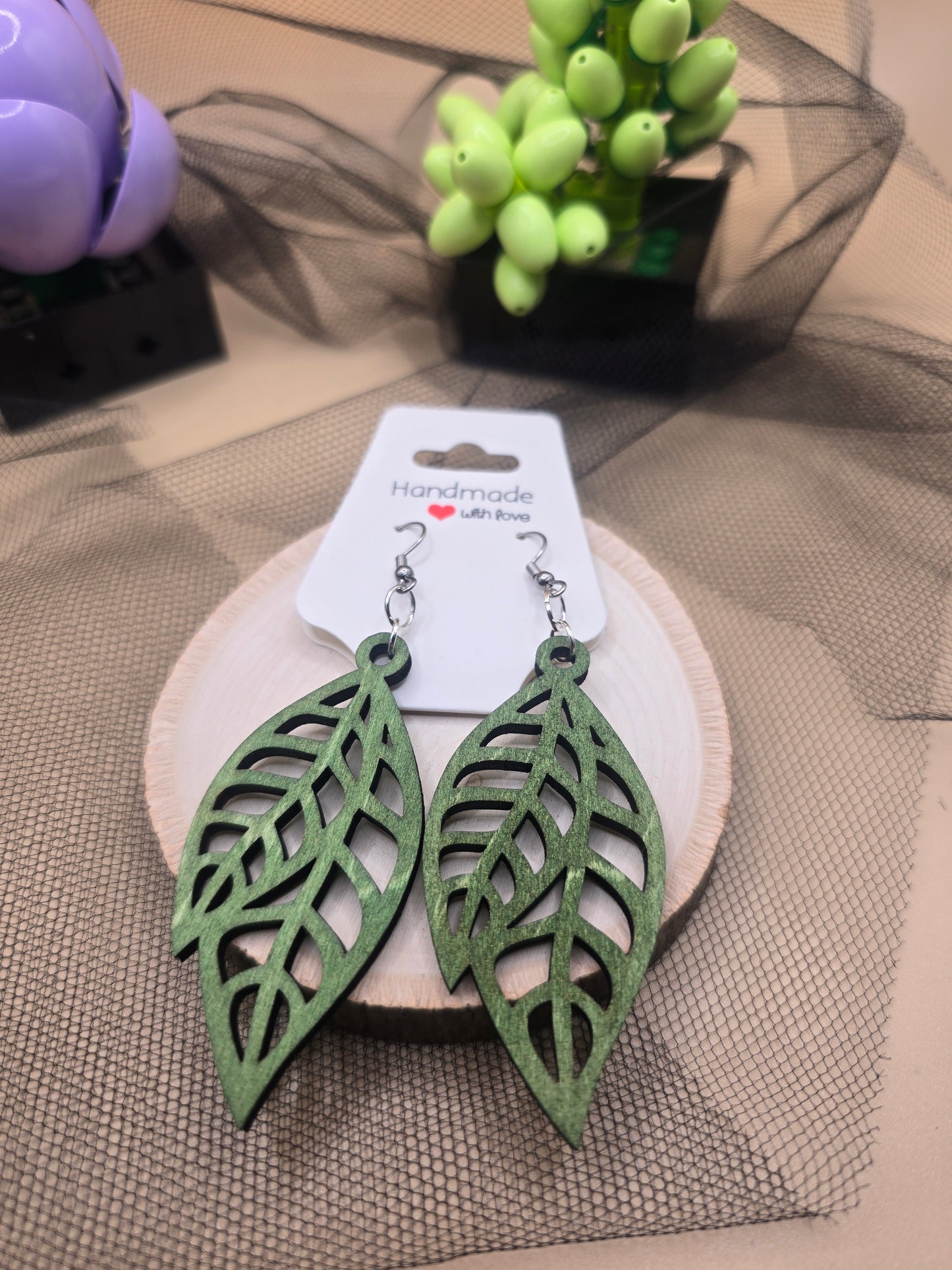 Laser cut leaf earrings