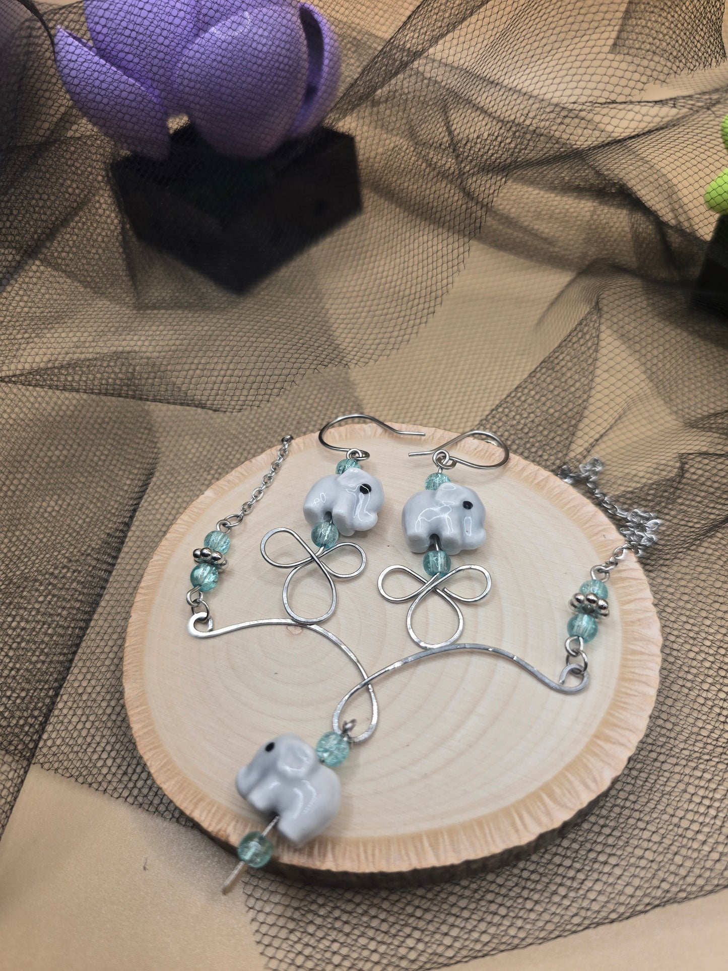 Elephant pendant and matching Earrings