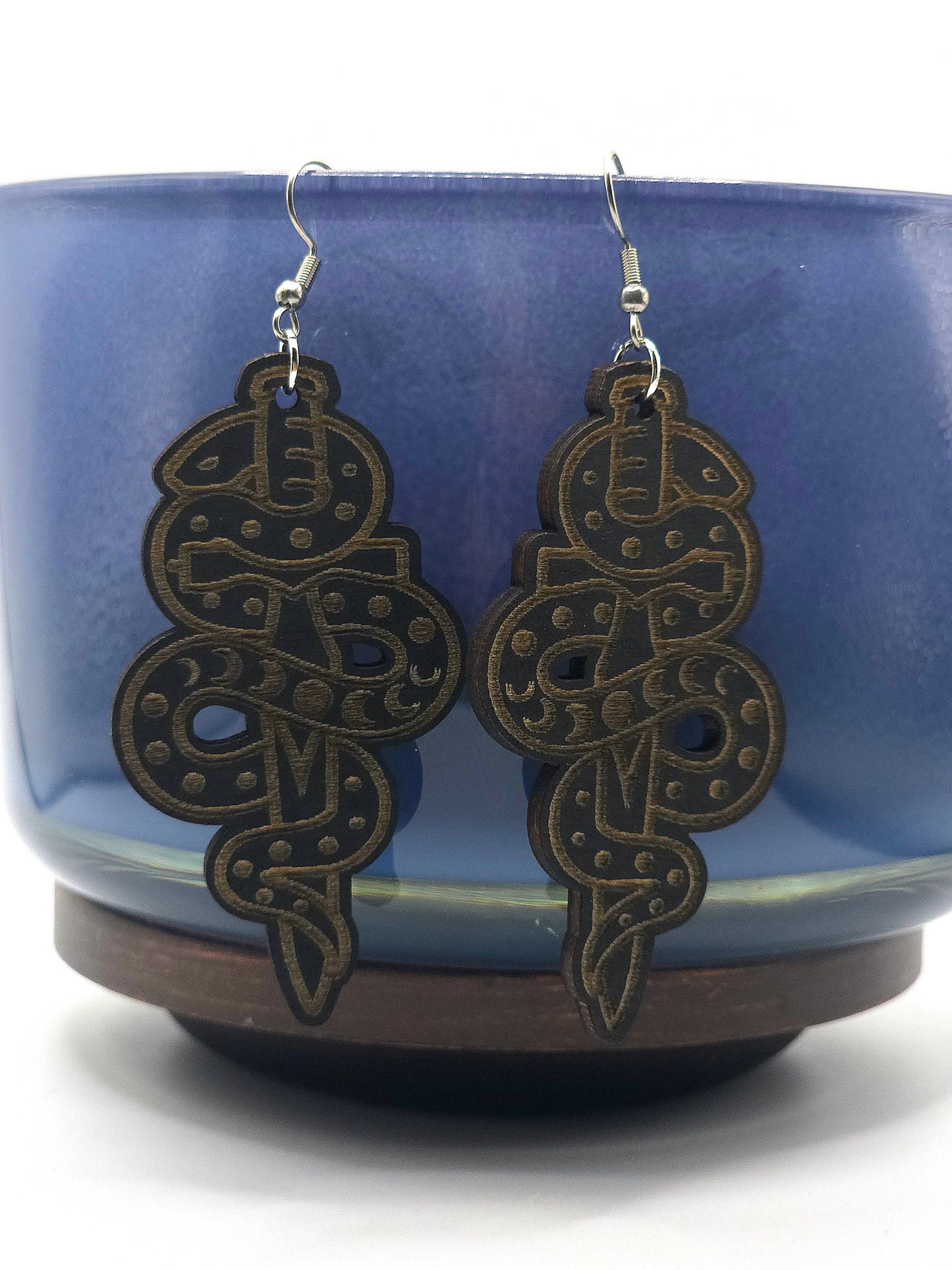 7 options of Spooky inspired wooden earrings