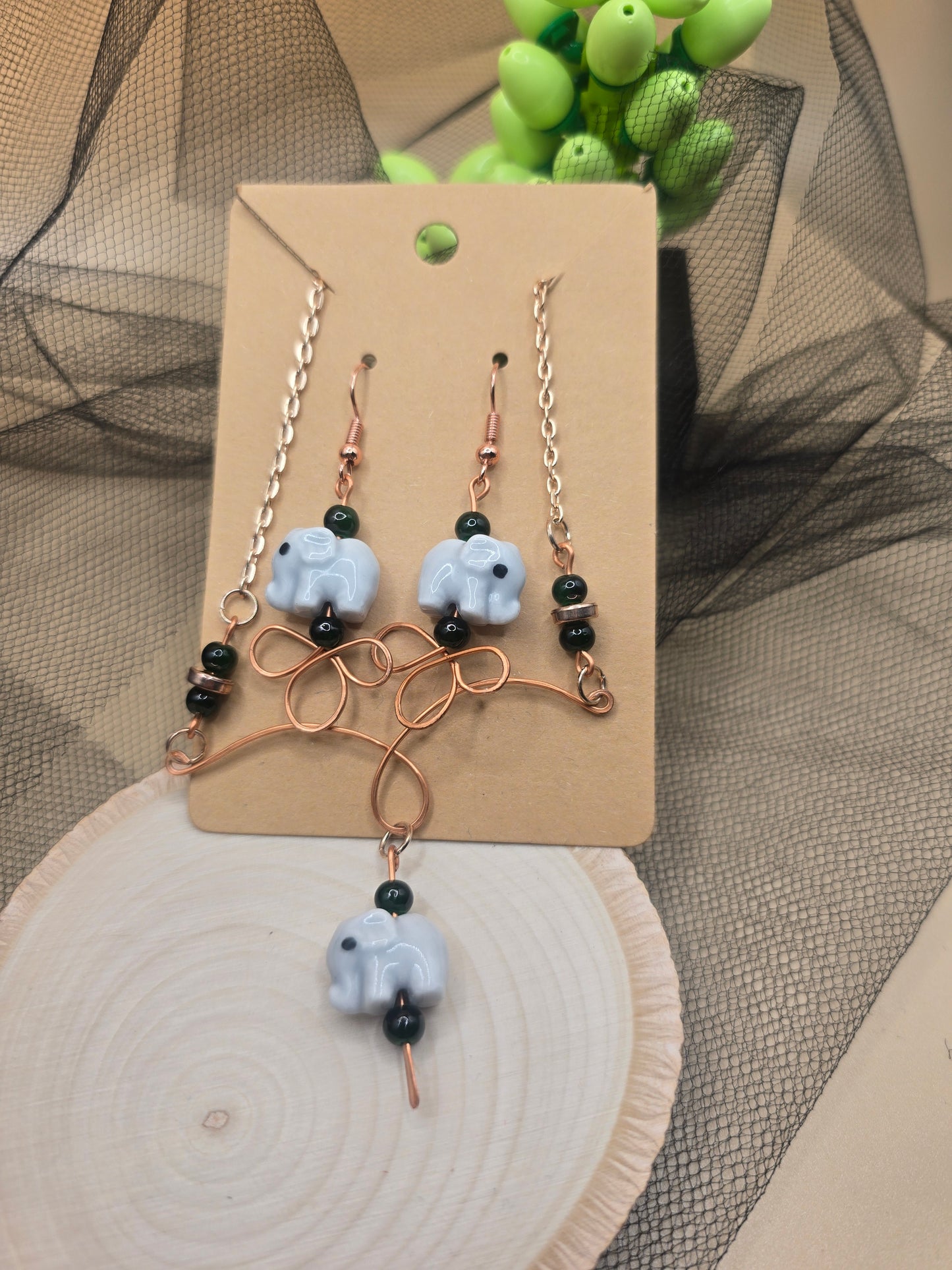 elephant earrings and pendant set