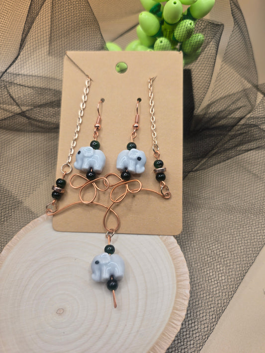 elephant earrings and pendant set